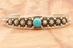 Genuine Sleeping Beauty Turquoise Sterling Silver Native American Bracelet